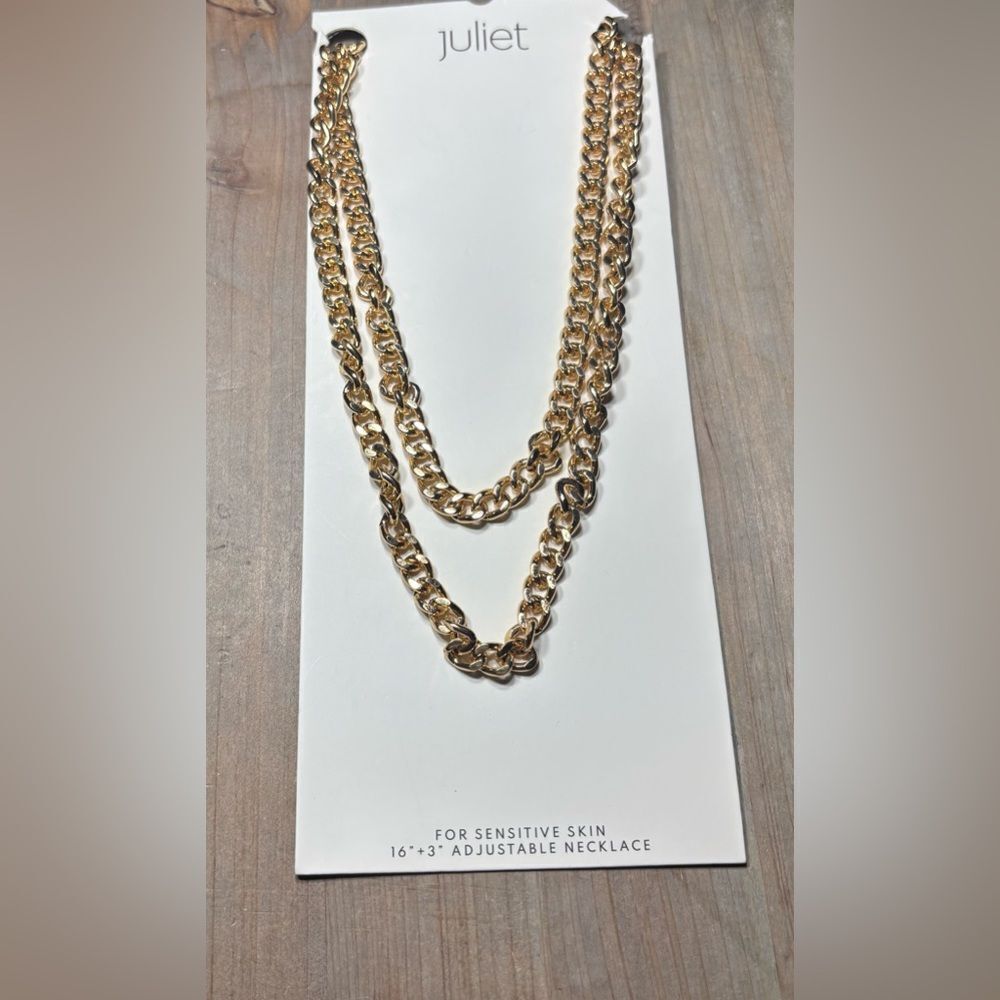 New! 16” Juliet Gold Tone Multi-Strand Adjustable Necklace for Sensitive Skin 3”